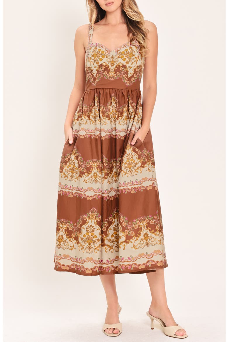 Fit and Flare Midi Dress, Alternate, color, BROWN