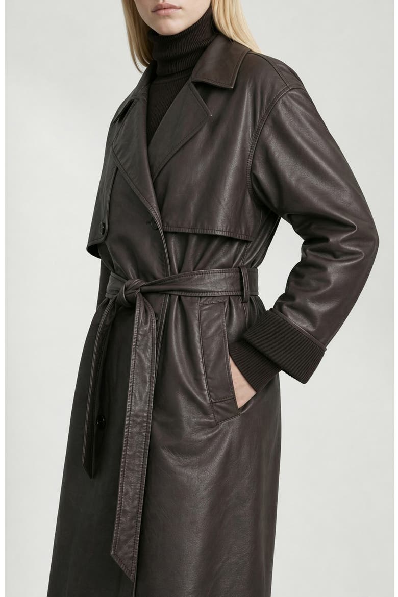 Abby Faux Leather Trench Coat, Alternate, color, COFFEE