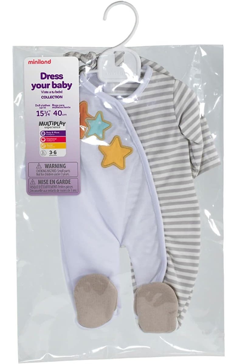 Miniland Gender Neutral Pajamas Outfit for 15 3/4" Baby Doll, Alternate, color, Grey Multi