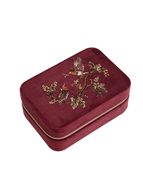 Robin Love Embroidered Large Velvet Jewellery Box