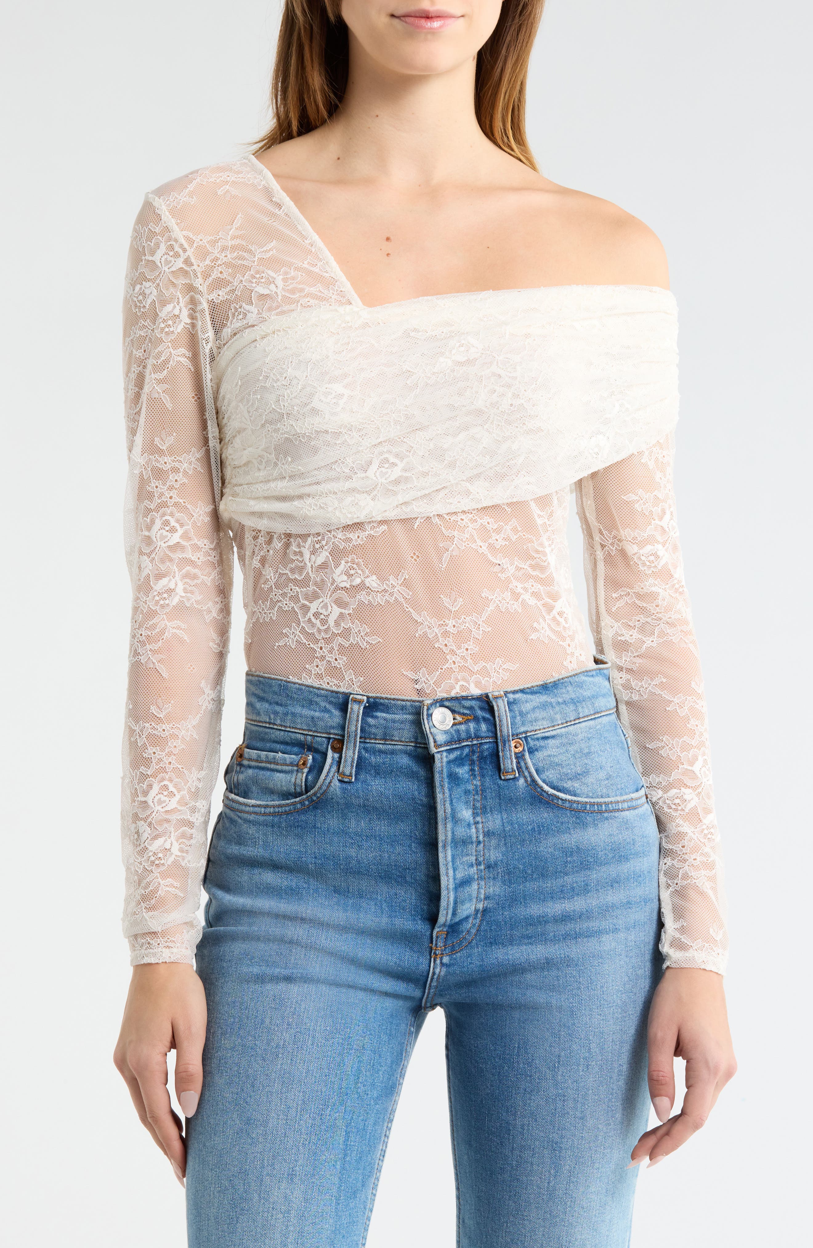 Steve Madden One Shoulder Lace Top