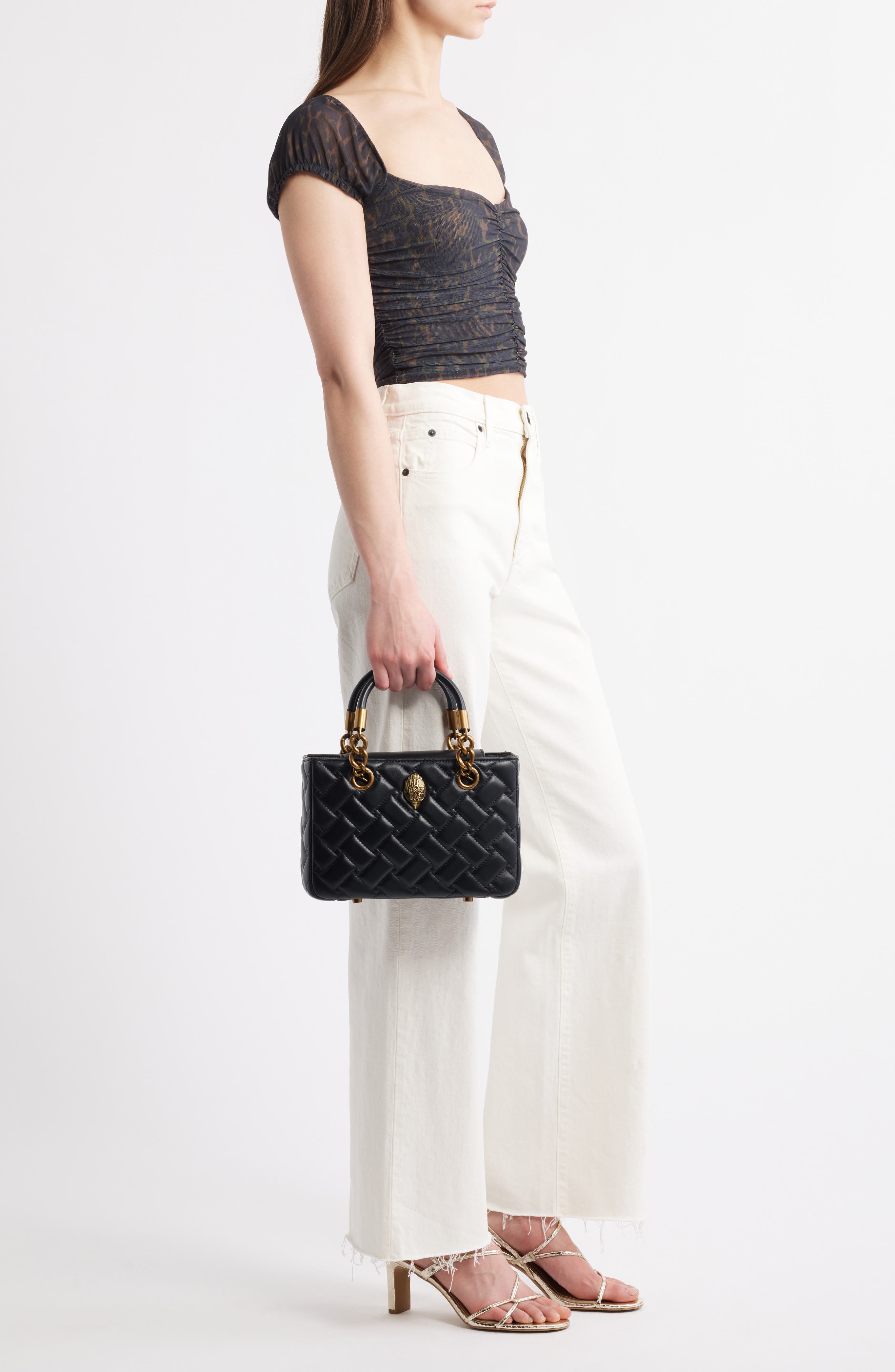 Kurt Geiger London Square Kensington Quilted Leather Top Handle Bag, Alternate, color, Black