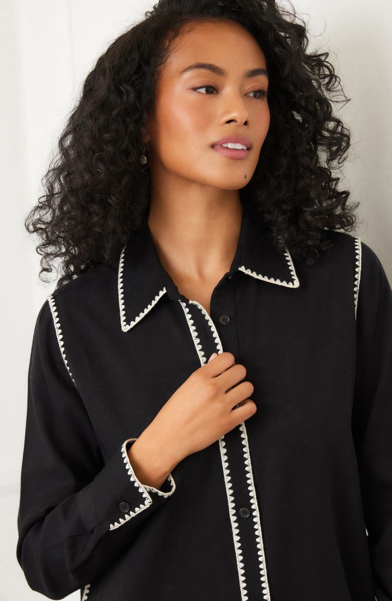 Karen Kane Edge Stitch Long Sleeve Shirtdress, Alternate, color, Black/ Antique Cream