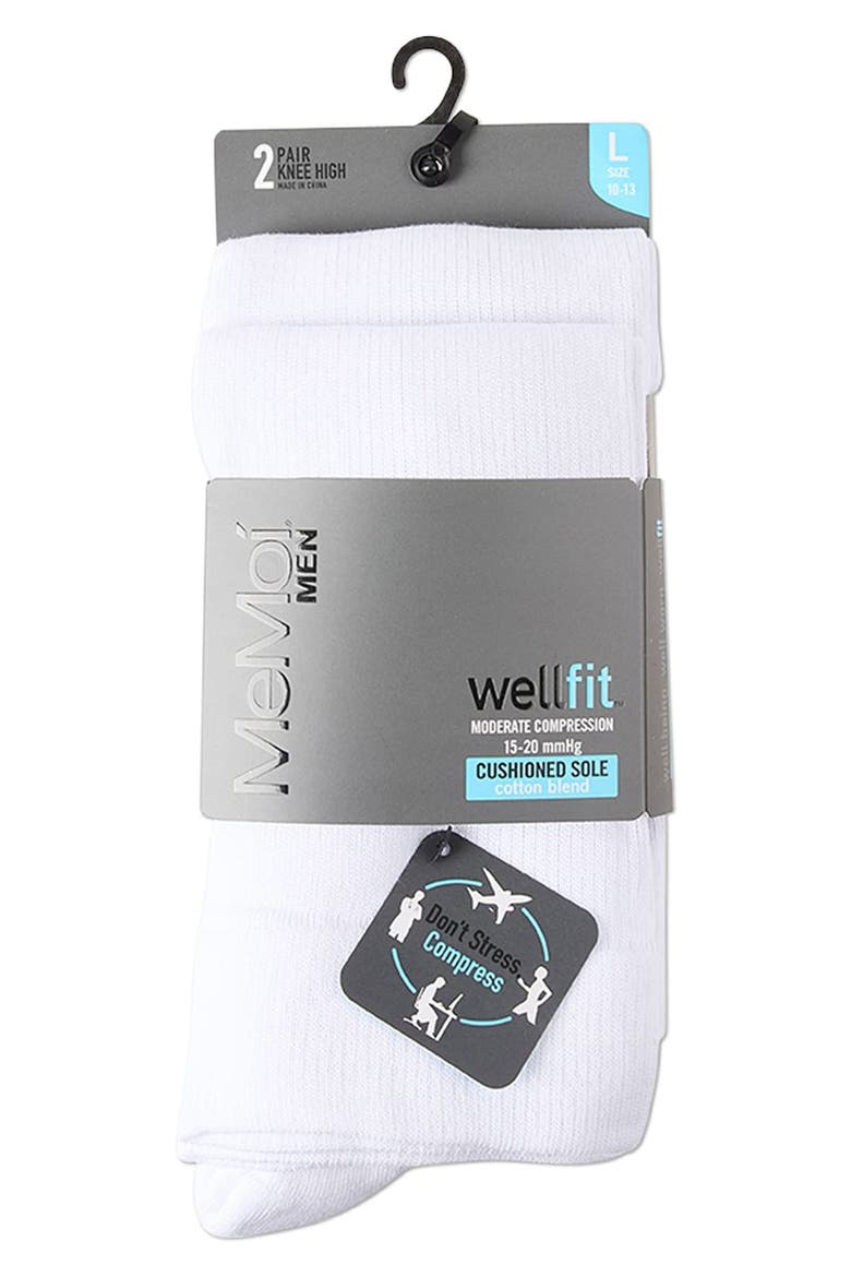 2-Pack WellFit Cushioned Cotton Blend Graduated Compression Socks, Alternate, color, WHITE-WHITE