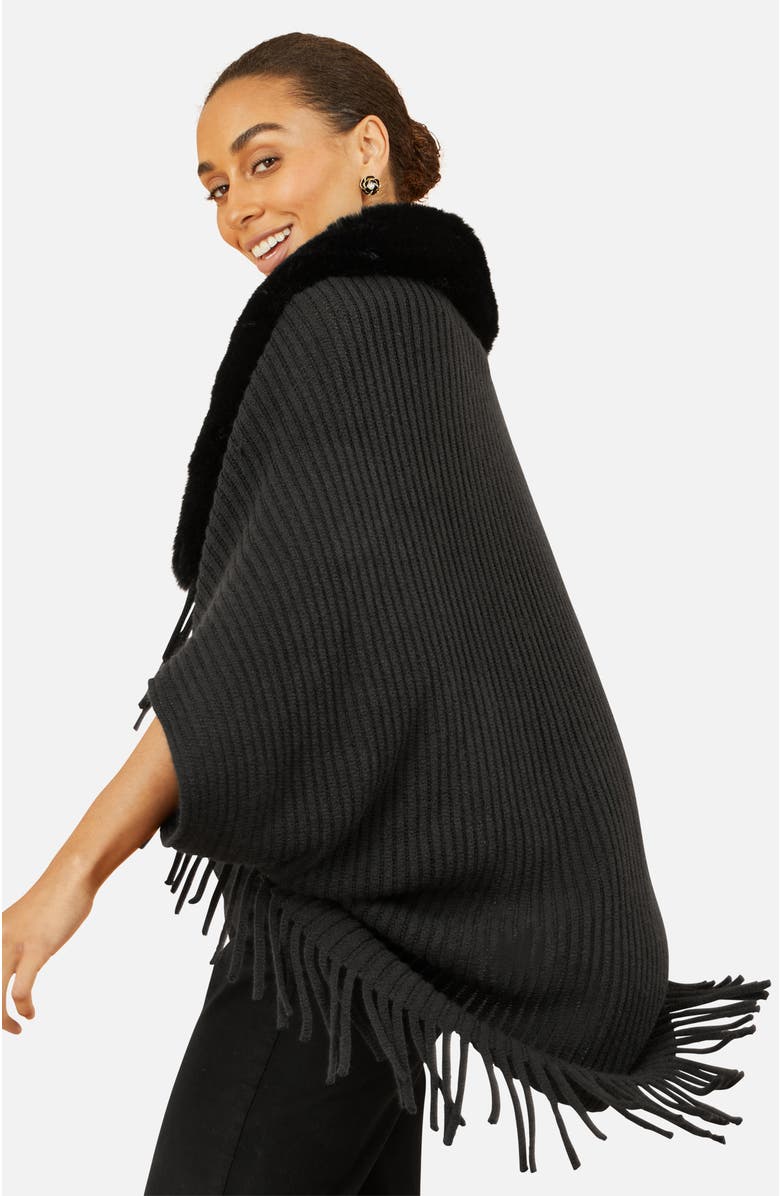 Yumi Fur Collar Shrug With Tassel Hem, Alternate, color, Black
