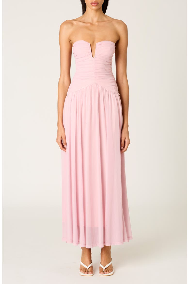 Beverly Ruched Strapless Chiffon Maxi Dress, Main, color, CAMEO PINK