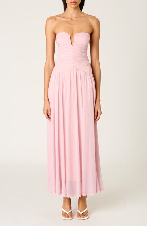 Beverly Ruched Strapless Chiffon Maxi Dress