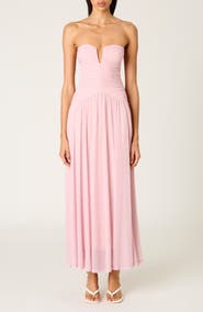 Nia Beverly Ruched Strapless Chiffon Maxi Dress