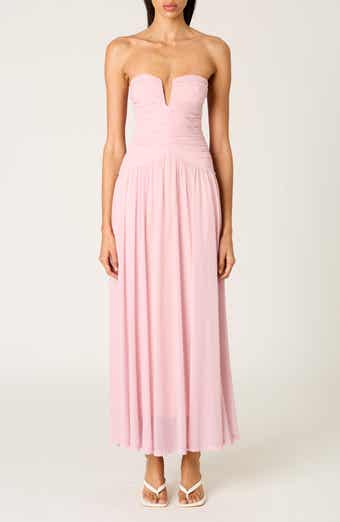 Beverly Ruched Strapless Chiffon Maxi Dress