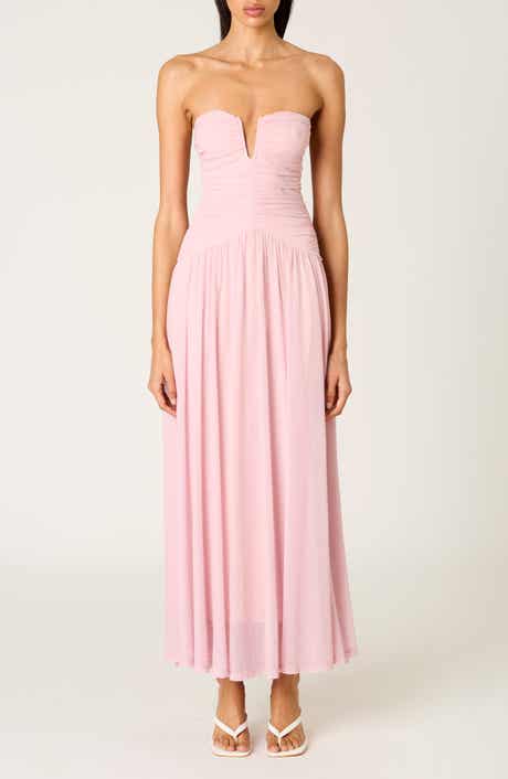 Beverly Ruched Strapless Chiffon Maxi Dress