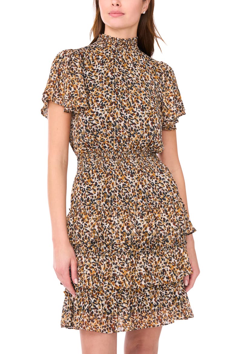 Smock Neck Tiered Minidress, Alternate, color, TOAST