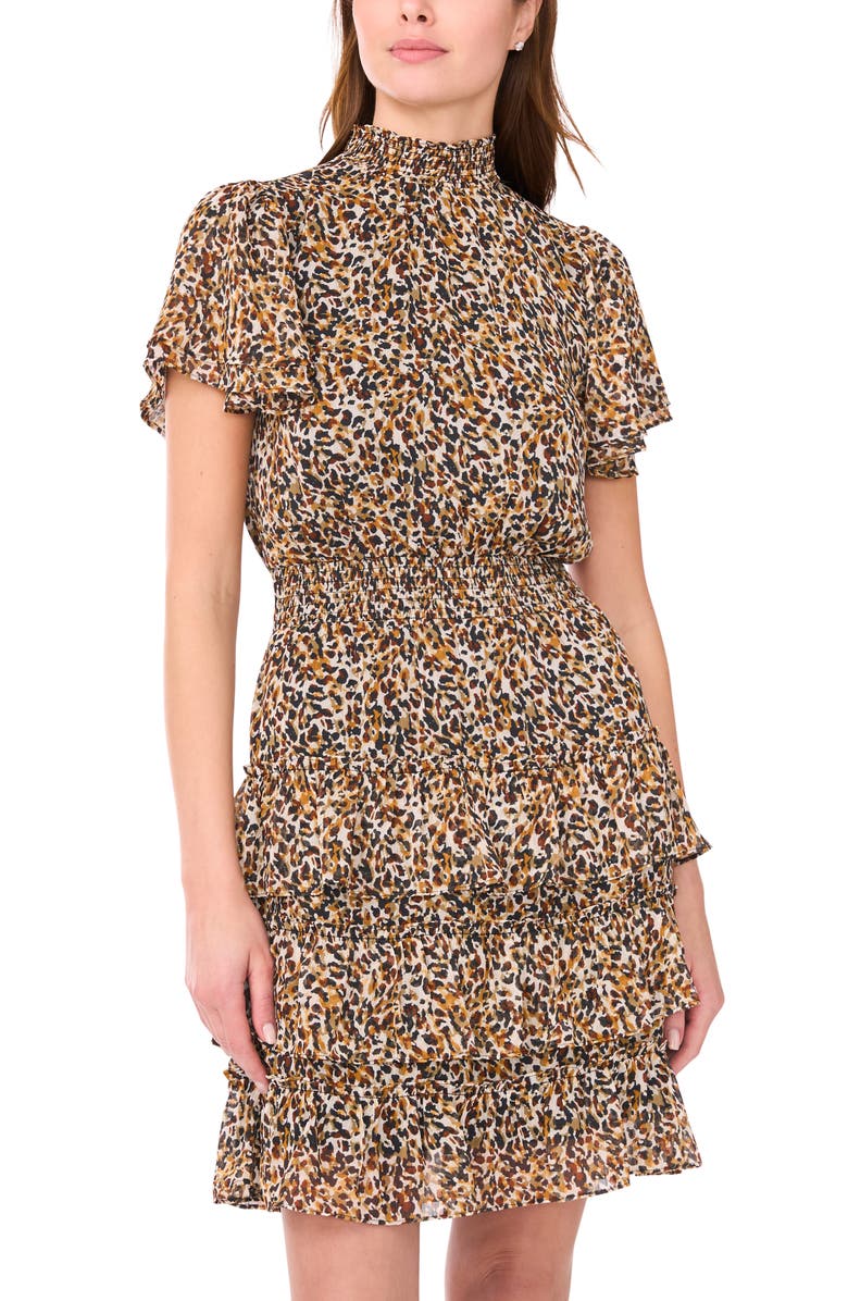 Halogen<sup>®</sup> Smock Neck Tiered Minidress, Alternate, color, Toast