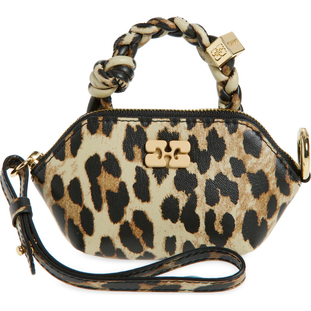 Ganni Womens Leopard Nano Bou Leather Pouch