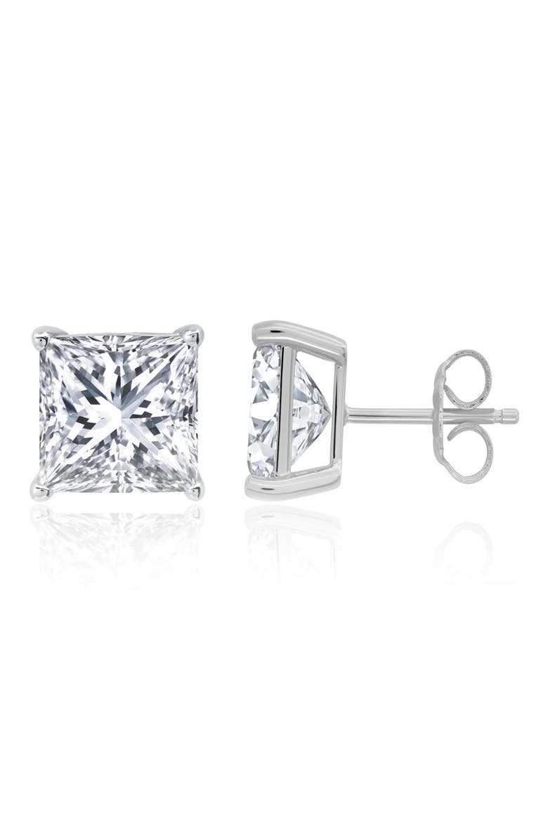 Cubic Zirconia Square Stud Earrings, Main, color, PLATINUM