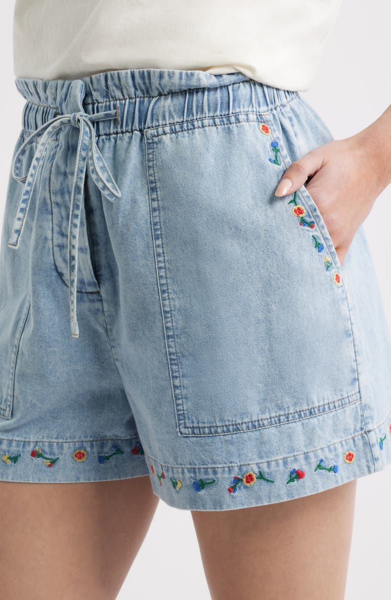 Rails Foster Paperbag Denim Shorts, Alternate, color, Faded Indigo Floral Embroidery