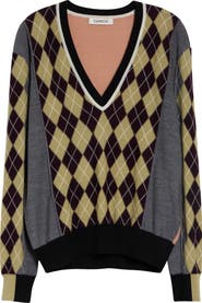 ZANKOV Teddy Colorblock Argyle Merino Wool Sweater