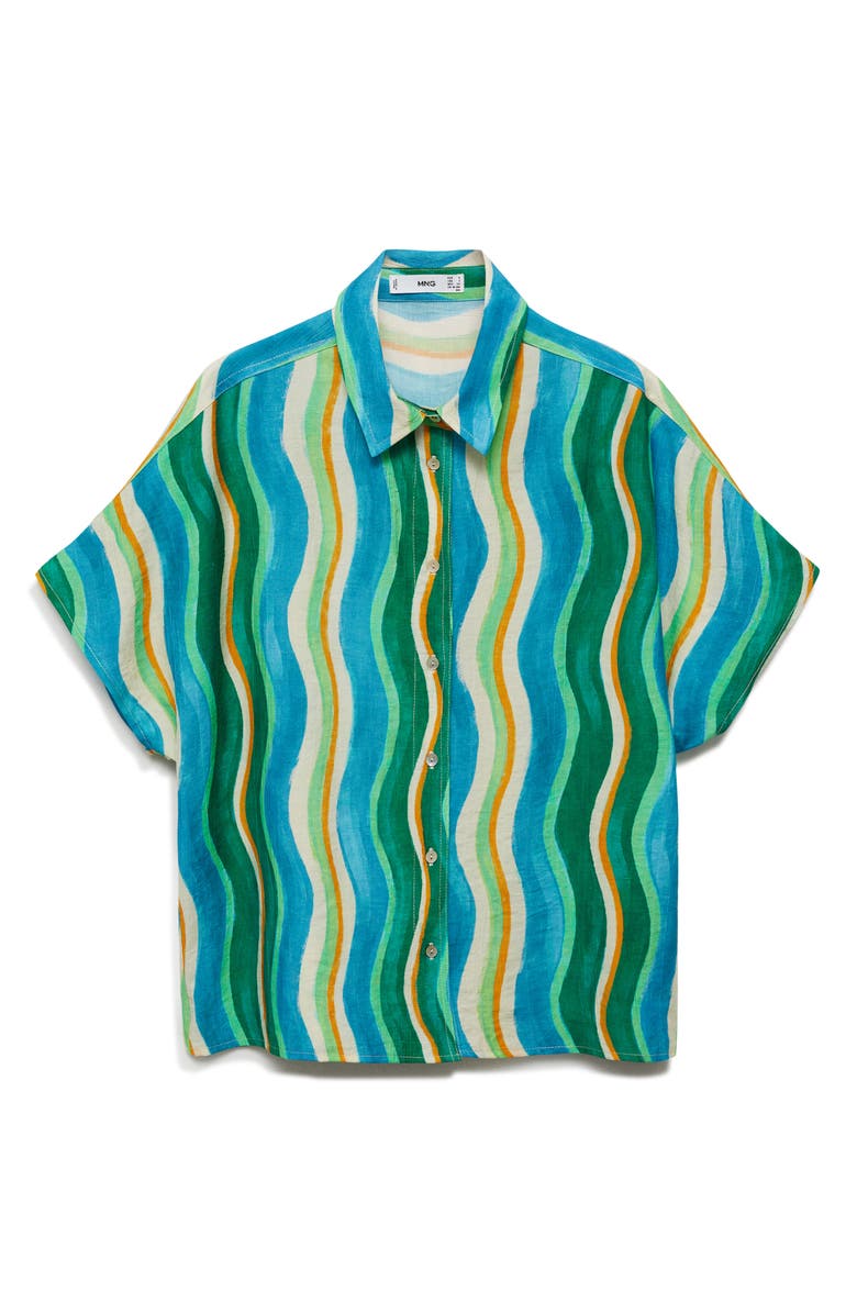 MANGO Wavy Print Short Sleeve Button-Up Shirt, Alternate, color, 