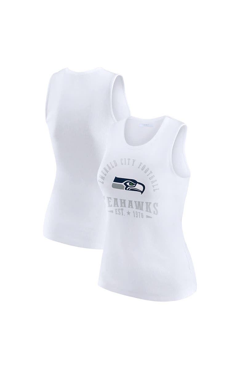 WEAR by Erin Andrews Women's WEAR by Erin Andrews White Seattle Seahawks Ribbed Graphic Tank Top, Main, color, White