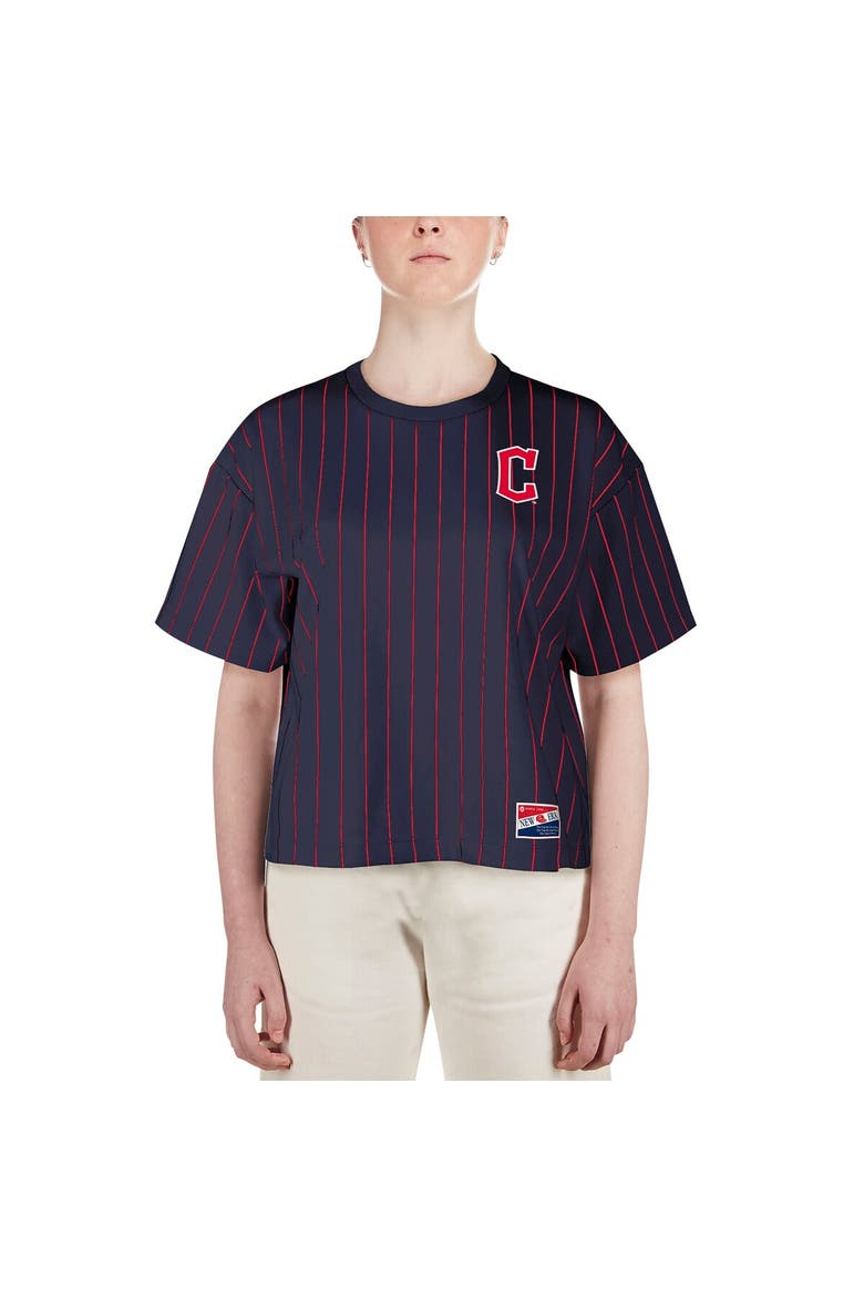 Women's New Era Navy Cleveland Guardians Boxy Pinstripe T-Shirt, Alternate, color, Navy