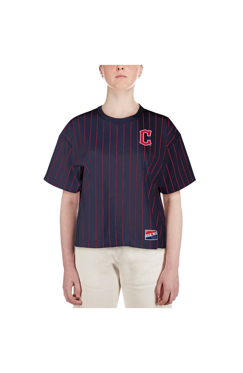 New Era Women's New Era Navy Cleveland Guardians Boxy Pinstripe T-Shirt, Alternate, color, Navy