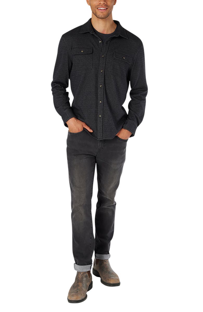 Fair Harbor Dunewood Stretch Flannel Button-Up Shirt, Alternate, color, Black Twill