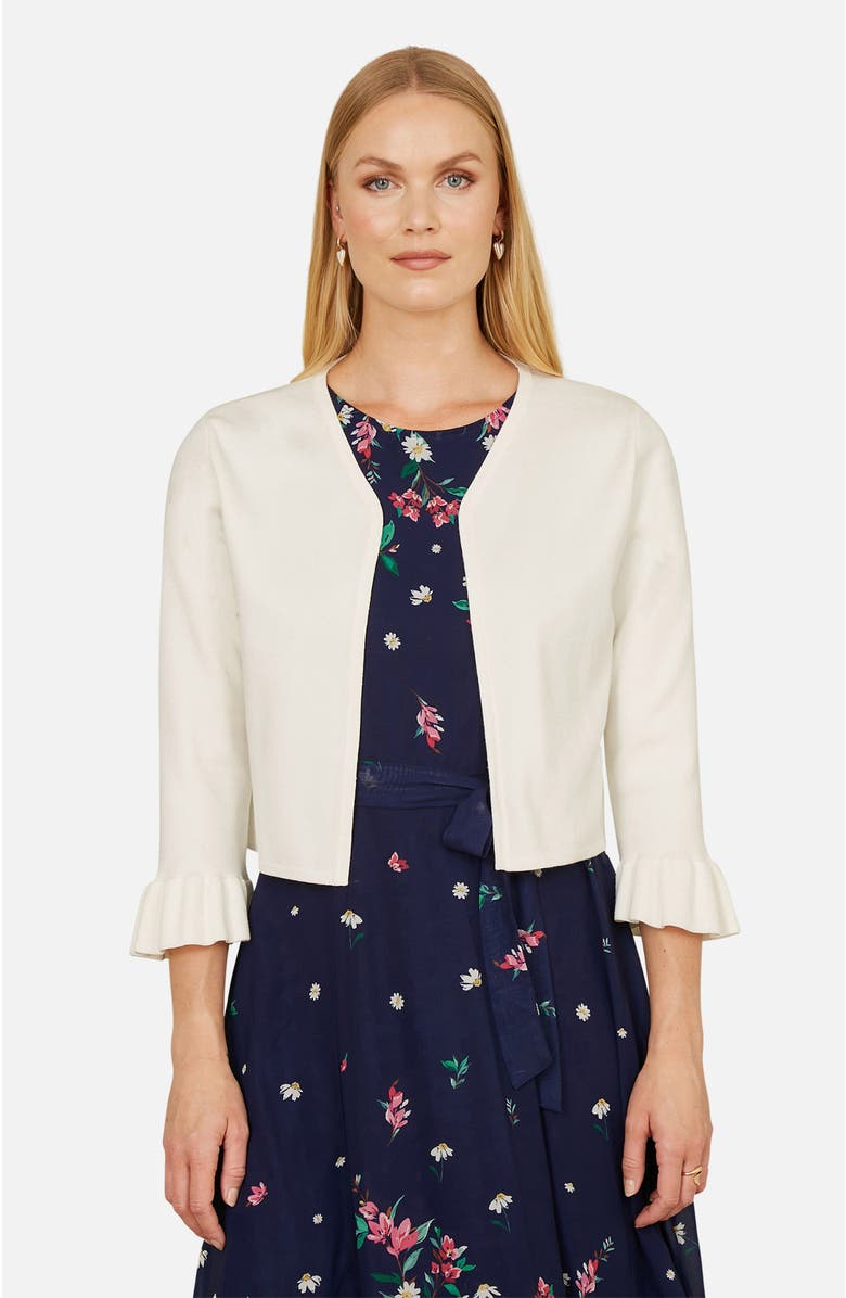 Yumi Bell Sleeves Cropped Cardigan, Alternate, color, Ivory