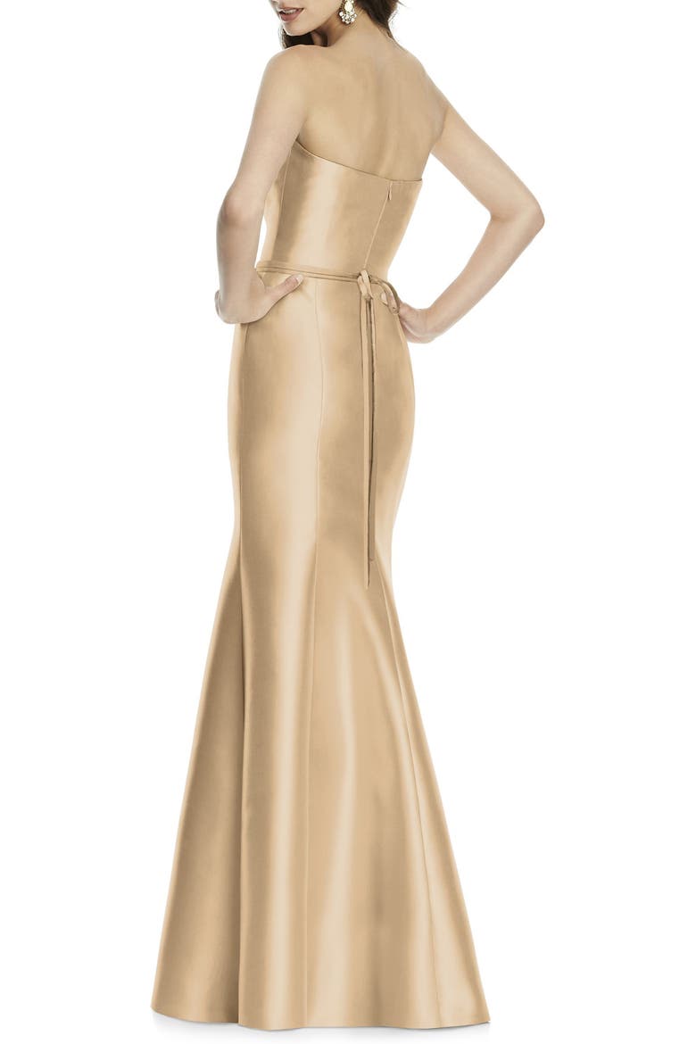 Strapless Sateen Trumpet Gown, Alternate, color, GOLDEN