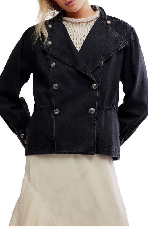 Free People Imogene Double Breasted Denim Jacket In Black
