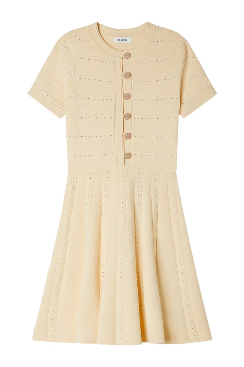 Short pointelle knit dress, Alternate, color, Vanilla