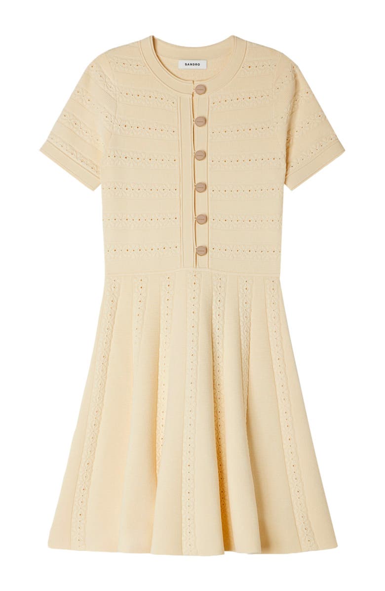 SANDRO Floral print knit short dress, Alternate, color, Vanilla