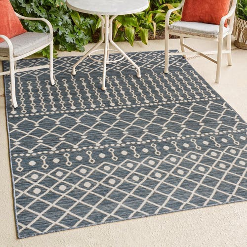 Jonathan Y Arielle Mid-century Modern Curve Stripe Reversible Machine-washable Indoor/outdoor Area R In Navy/cream