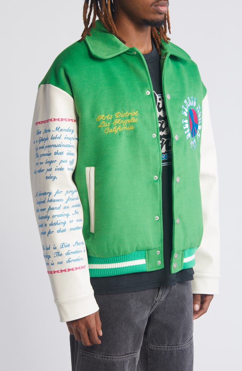 DIET STARTS MONDAY Arts District Wool Blend Varsity Jacket, Alternate, color,