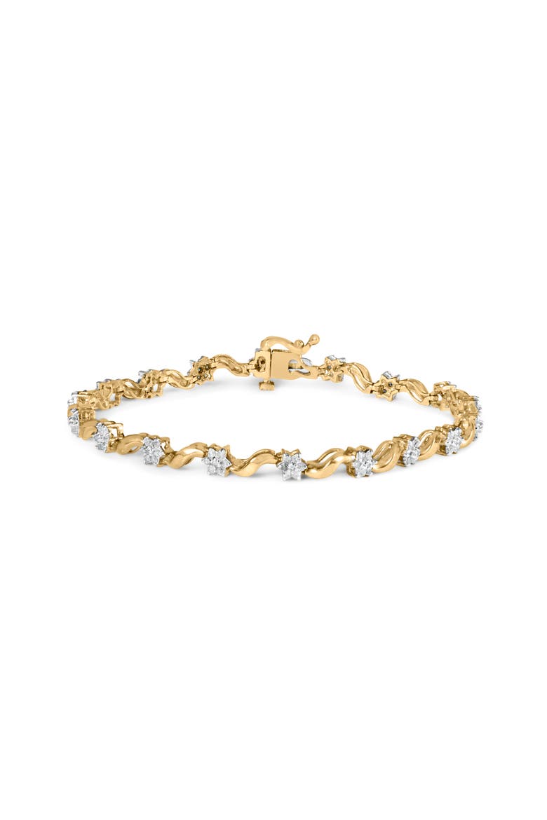 10k Yellow Gold 1.00 Cttw Round-Cut Diamond Floral S-Link 7.50" Bracelet, Main, color, Yellow