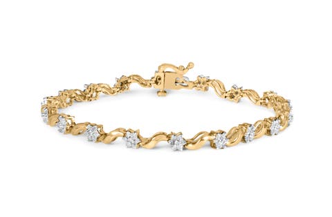 10k Yellow Gold 1.00 Cttw Round-Cut Diamond Floral S-Link 7.50" Bracelet