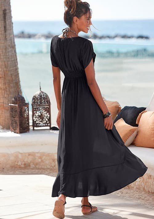 Lascana Flounce Hem Cover Up In Black