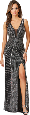 LARA New York Embellished Long Dress with Thigh High Slit