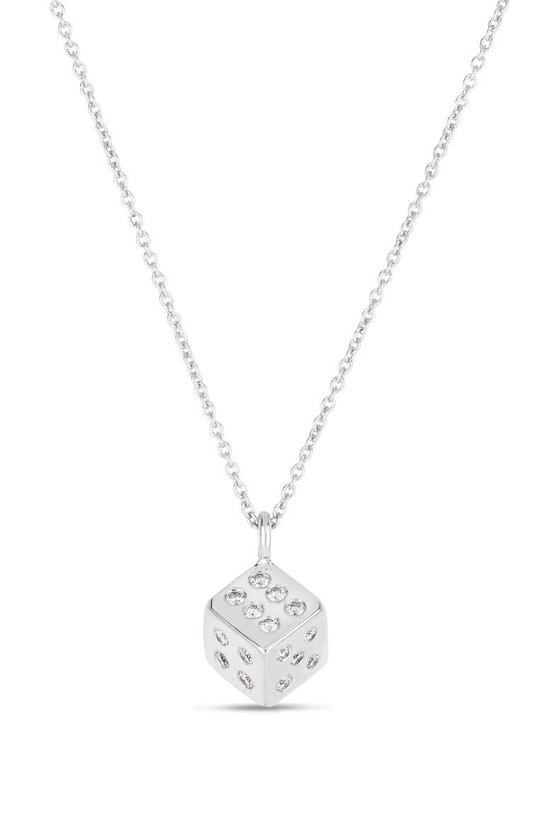 Tiny Treasure Diamond Dice Pendant Necklace, Main, color, WHITE GOLD