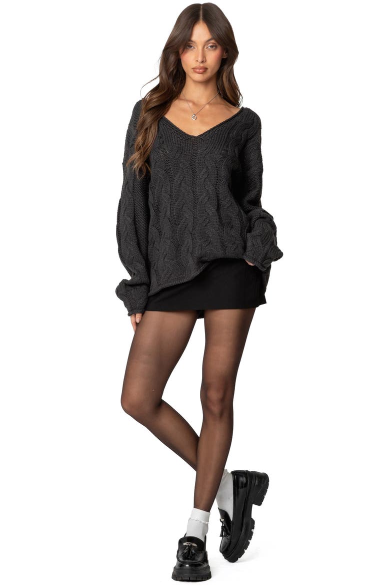 Inga Oversize V-Neck Cable Sweater, Alternate, color, DARK-GRAY