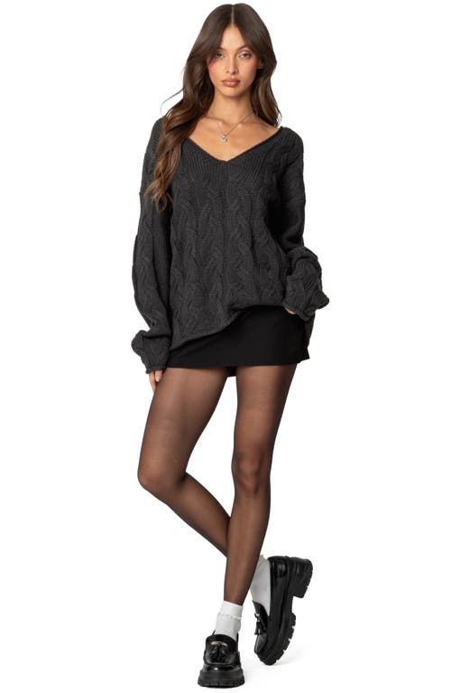 Shop Edikted Inga Oversize V-neck Cable Sweater In Dark-gray
