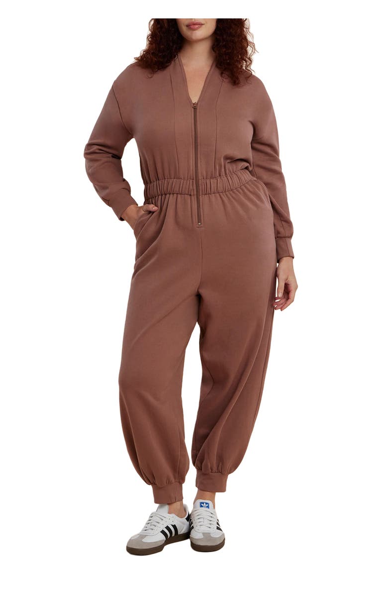 ELOQUII Elements Knit Jumpsuit, Main, color, Cognac