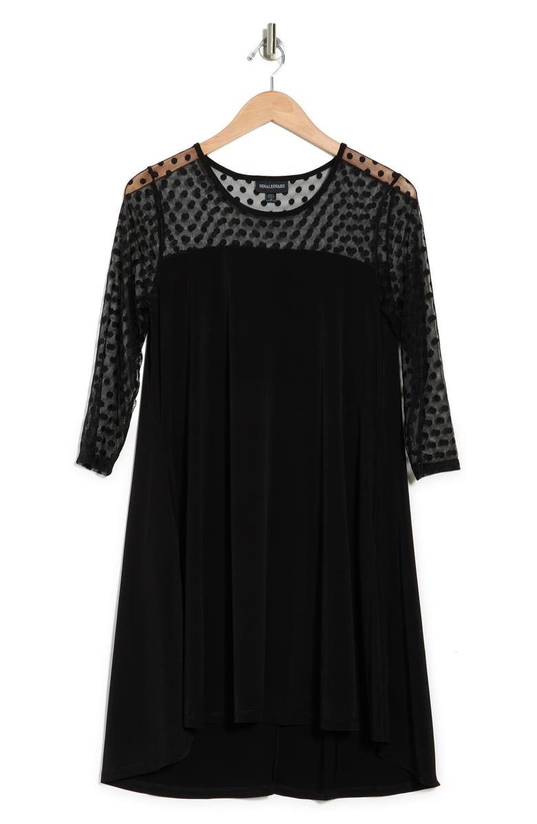 Nina Leonard Mesh Hi-Lo Dress, Alternate, color, Black