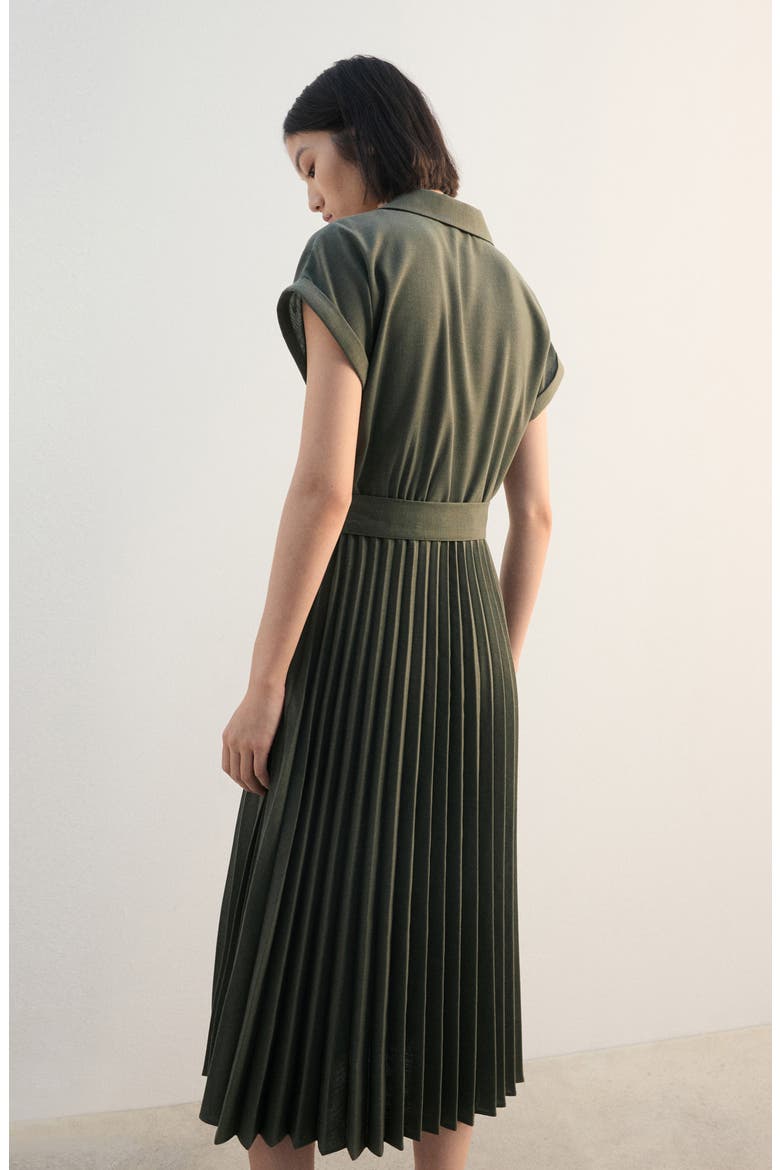Pleated Tie Waist Maxi Shirtdress, Alternate, color, KHAKI GREEN