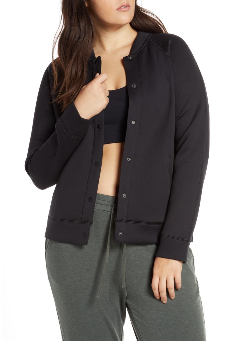 Arise Luxe Bomber Jacket, Alternate, color, BLACK