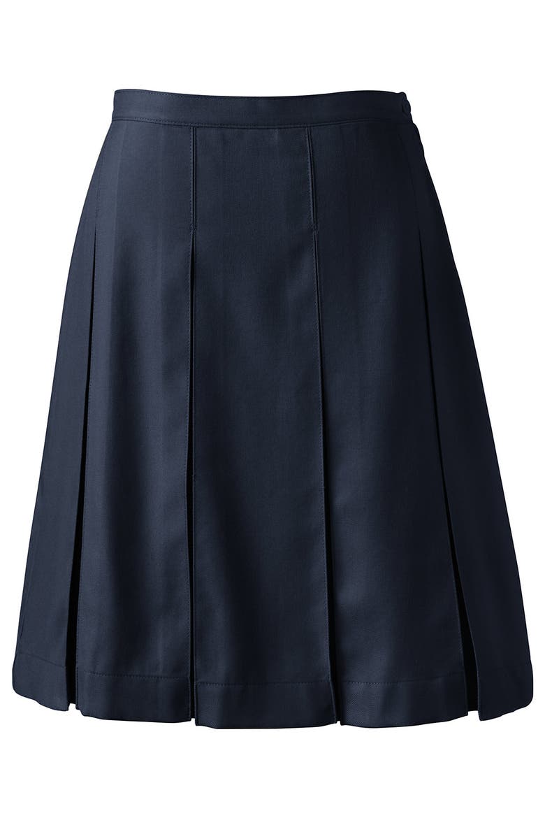Plus Size Solid Top of Knee Box Pleat Skirt, Alternate, color, Classic Navy