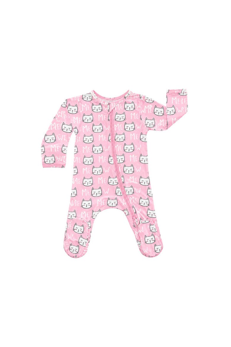 Modal Zip Footie in Pink Cats, Main, color, Pink