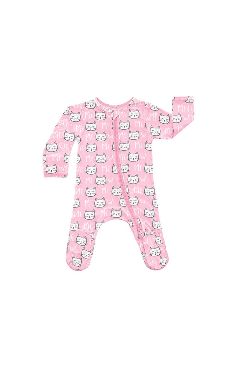 Norani Modal Zip Footie in Pink Cats, Main, color, Pink