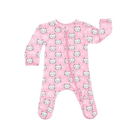 Modal Zip Footie in Pink Cats