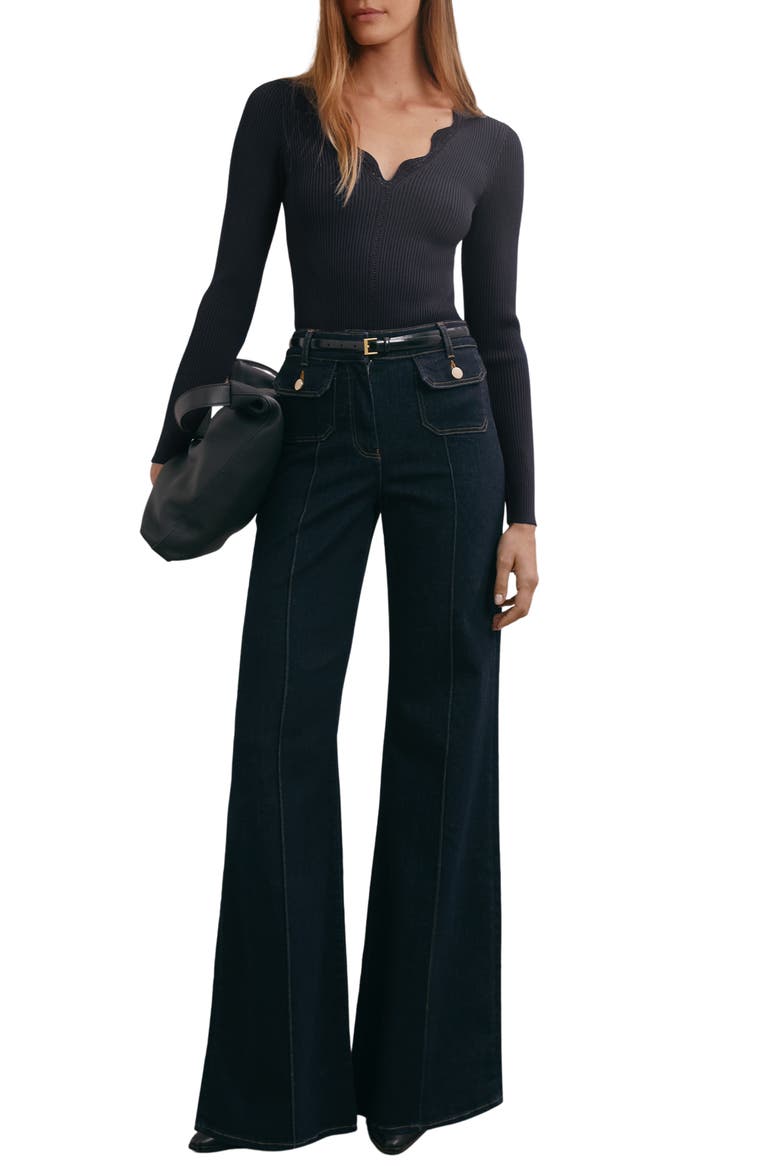 Lara V-Neck Knit Top, Alternate, color, NAVY