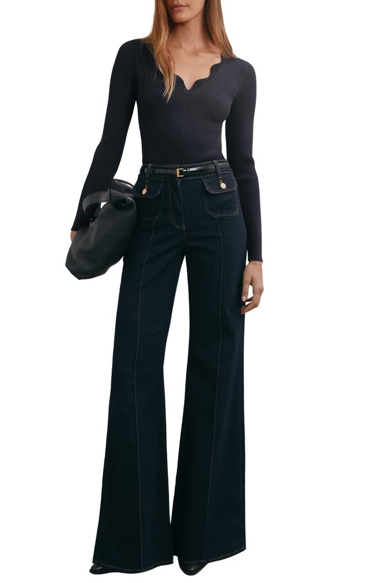 Reiss Lara V-Neck Knit Top, Alternate, color, Navy