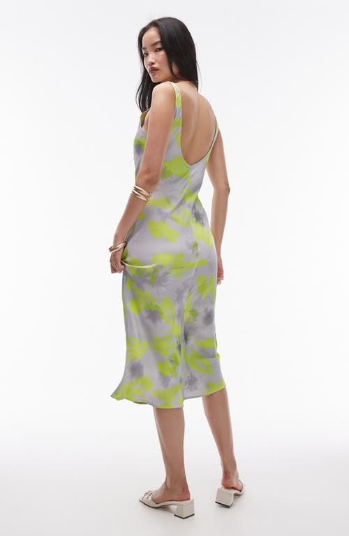 Topshop Scoop Neck Satin Slip In Abstract Floral-multi In Grey Multi